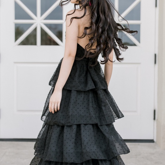 Black Tiered Halter Maxi Gown - Picture 2 of 3